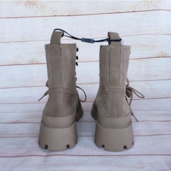 Zara Lug Sole Leather Suede Front Lace Up Ankle Boots Booties Combat Size 40 - Picture 5 of 13